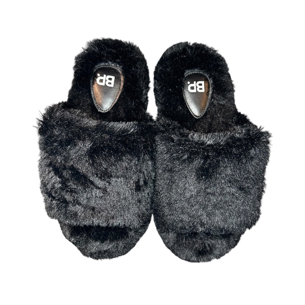 NWOT. BP. Black Fawn Adjustable Faux Fur Slipper. Women's Size Medium 7-8